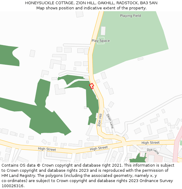 HONEYSUCKLE COTTAGE, ZION HILL, OAKHILL, RADSTOCK, BA3 5AN: Location map and indicative extent of plot