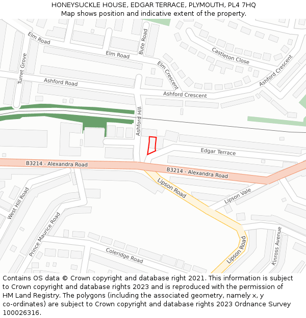 HONEYSUCKLE HOUSE, EDGAR TERRACE, PLYMOUTH, PL4 7HQ: Location map and indicative extent of plot