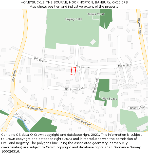 HONEYSUCKLE, THE BOURNE, HOOK NORTON, BANBURY, OX15 5PB: Location map and indicative extent of plot