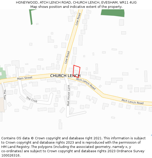 HONEYWOOD, ATCH LENCH ROAD, CHURCH LENCH, EVESHAM, WR11 4UG: Location map and indicative extent of plot