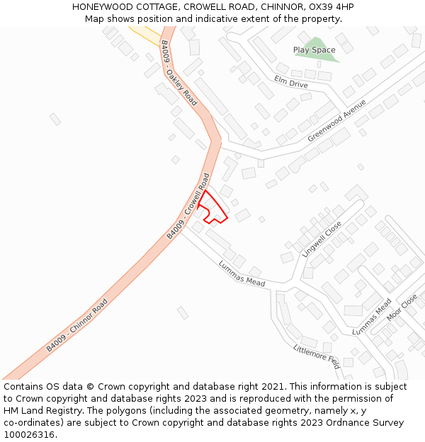 HONEYWOOD COTTAGE, CROWELL ROAD, CHINNOR, OX39 4HP: Location map and indicative extent of plot