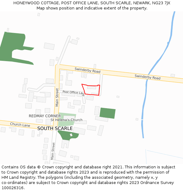 HONEYWOOD COTTAGE, POST OFFICE LANE, SOUTH SCARLE, NEWARK, NG23 7JX: Location map and indicative extent of plot