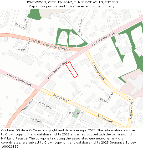 HONEYWOOD, PEMBURY ROAD, TUNBRIDGE WELLS, TN2 3RD: Location map and indicative extent of plot