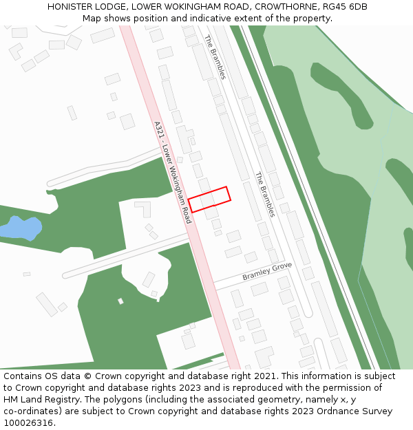 HONISTER LODGE, LOWER WOKINGHAM ROAD, CROWTHORNE, RG45 6DB: Location map and indicative extent of plot