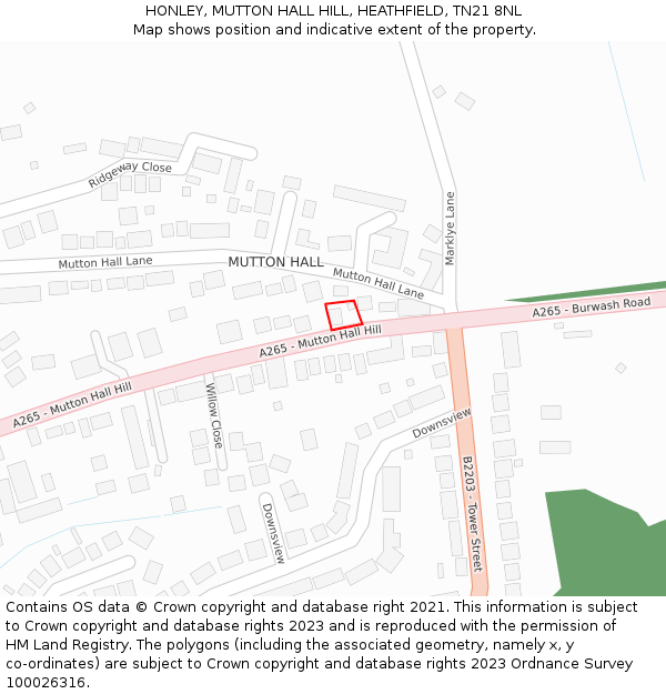 HONLEY, MUTTON HALL HILL, HEATHFIELD, TN21 8NL: Location map and indicative extent of plot