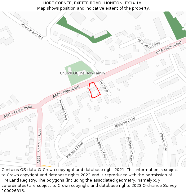 HOPE CORNER, EXETER ROAD, HONITON, EX14 1AL: Location map and indicative extent of plot