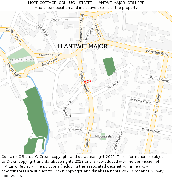 HOPE COTTAGE, COLHUGH STREET, LLANTWIT MAJOR, CF61 1RE: Location map and indicative extent of plot