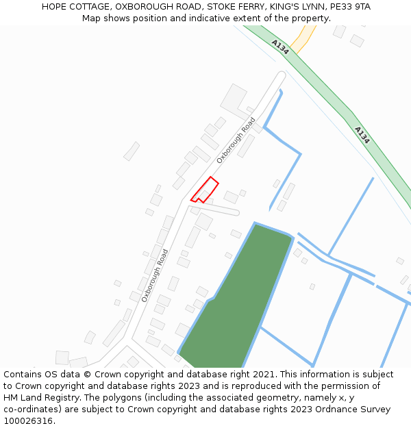 HOPE COTTAGE, OXBOROUGH ROAD, STOKE FERRY, KING'S LYNN, PE33 9TA: Location map and indicative extent of plot