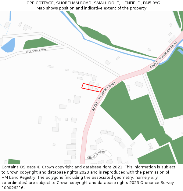 HOPE COTTAGE, SHOREHAM ROAD, SMALL DOLE, HENFIELD, BN5 9YG: Location map and indicative extent of plot