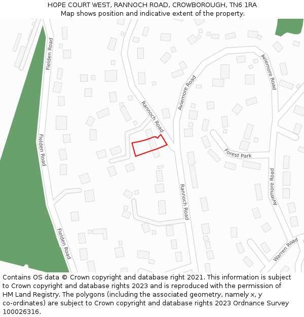 HOPE COURT WEST, RANNOCH ROAD, CROWBOROUGH, TN6 1RA: Location map and indicative extent of plot