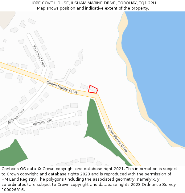 HOPE COVE HOUSE, ILSHAM MARINE DRIVE, TORQUAY, TQ1 2PH: Location map and indicative extent of plot