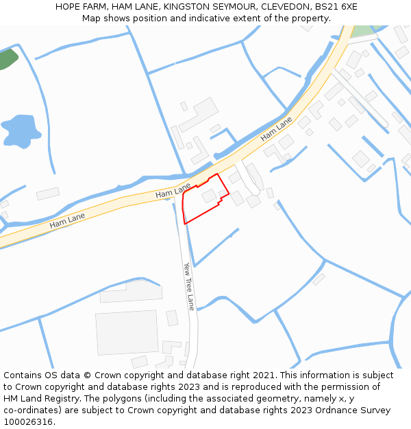 HOPE FARM, HAM LANE, KINGSTON SEYMOUR, CLEVEDON, BS21 6XE: Location map and indicative extent of plot