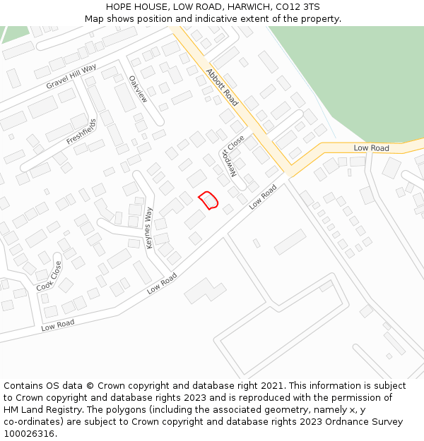 HOPE HOUSE, LOW ROAD, HARWICH, CO12 3TS: Location map and indicative extent of plot