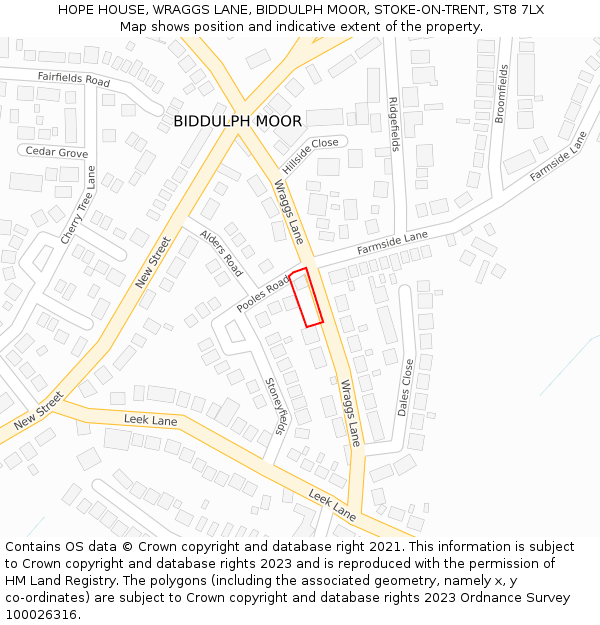 HOPE HOUSE, WRAGGS LANE, BIDDULPH MOOR, STOKE-ON-TRENT, ST8 7LX: Location map and indicative extent of plot
