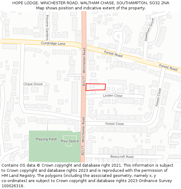 HOPE LODGE, WINCHESTER ROAD, WALTHAM CHASE, SOUTHAMPTON, SO32 2NA: Location map and indicative extent of plot