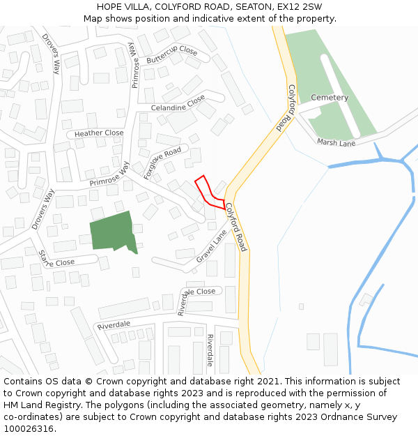 HOPE VILLA, COLYFORD ROAD, SEATON, EX12 2SW: Location map and indicative extent of plot