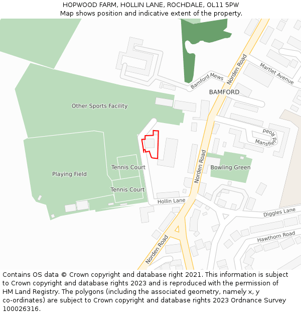 HOPWOOD FARM, HOLLIN LANE, ROCHDALE, OL11 5PW: Location map and indicative extent of plot