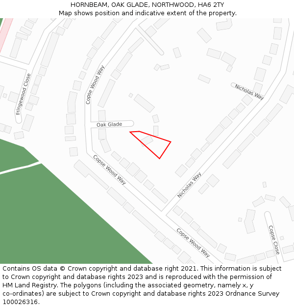 HORNBEAM, OAK GLADE, NORTHWOOD, HA6 2TY: Location map and indicative extent of plot