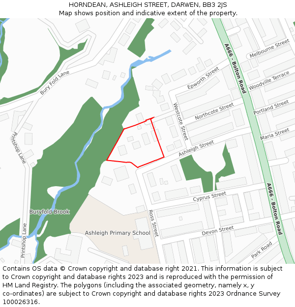 HORNDEAN, ASHLEIGH STREET, DARWEN, BB3 2JS: Location map and indicative extent of plot