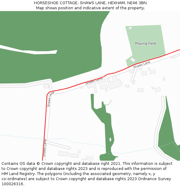 HORSESHOE COTTAGE, SHAWS LANE, HEXHAM, NE46 3BN: Location map and indicative extent of plot