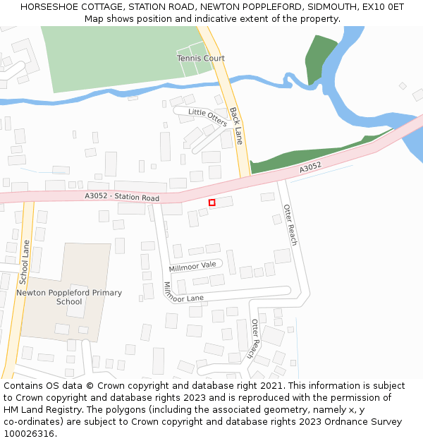 HORSESHOE COTTAGE, STATION ROAD, NEWTON POPPLEFORD, SIDMOUTH, EX10 0ET: Location map and indicative extent of plot