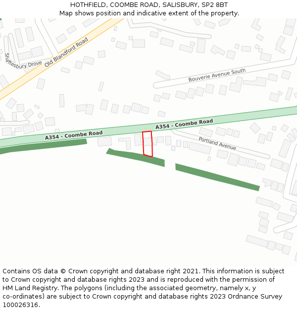 HOTHFIELD, COOMBE ROAD, SALISBURY, SP2 8BT: Location map and indicative extent of plot