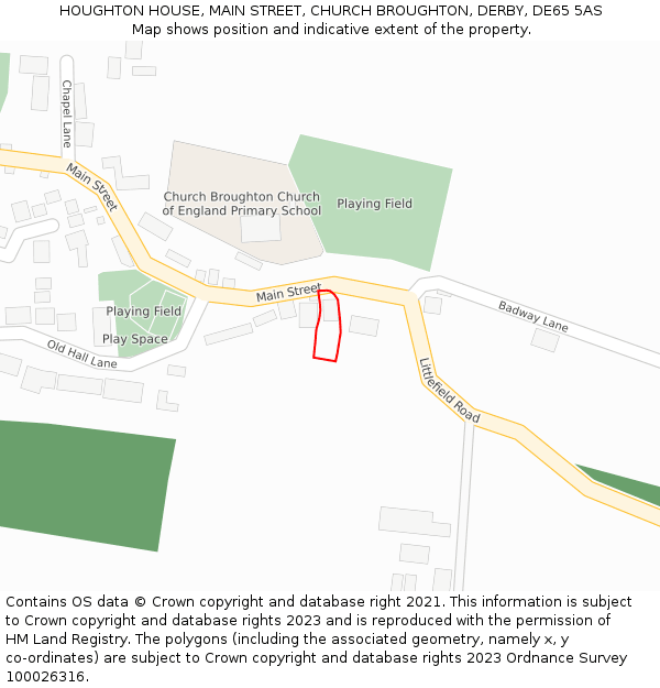 HOUGHTON HOUSE, MAIN STREET, CHURCH BROUGHTON, DERBY, DE65 5AS: Location map and indicative extent of plot