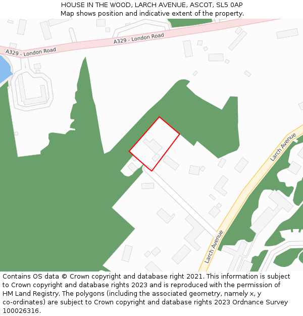 HOUSE IN THE WOOD, LARCH AVENUE, ASCOT, SL5 0AP: Location map and indicative extent of plot