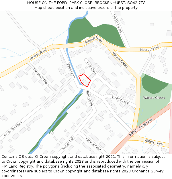 HOUSE ON THE FORD, PARK CLOSE, BROCKENHURST, SO42 7TG: Location map and indicative extent of plot