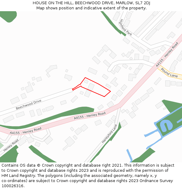 HOUSE ON THE HILL, BEECHWOOD DRIVE, MARLOW, SL7 2DJ: Location map and indicative extent of plot