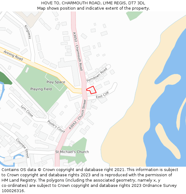 HOVE TO, CHARMOUTH ROAD, LYME REGIS, DT7 3DL: Location map and indicative extent of plot