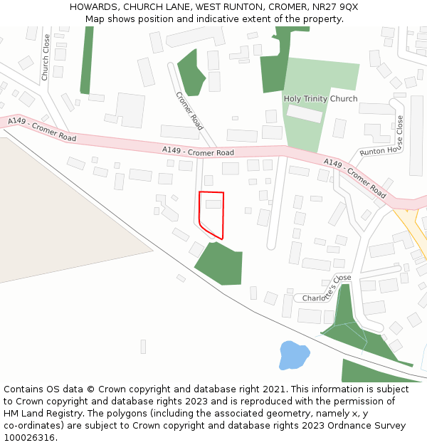 HOWARDS, CHURCH LANE, WEST RUNTON, CROMER, NR27 9QX: Location map and indicative extent of plot