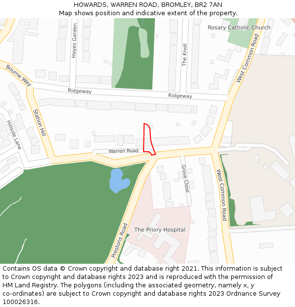 HOWARDS, WARREN ROAD, BROMLEY, BR2 7AN: Location map and indicative extent of plot