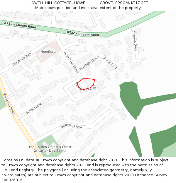 HOWELL HILL COTTAGE, HOWELL HILL GROVE, EPSOM, KT17 3ET: Location map and indicative extent of plot