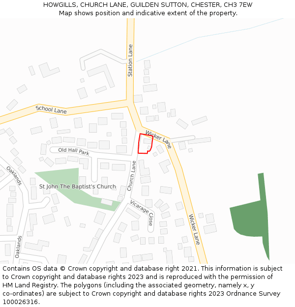 HOWGILLS, CHURCH LANE, GUILDEN SUTTON, CHESTER, CH3 7EW: Location map and indicative extent of plot