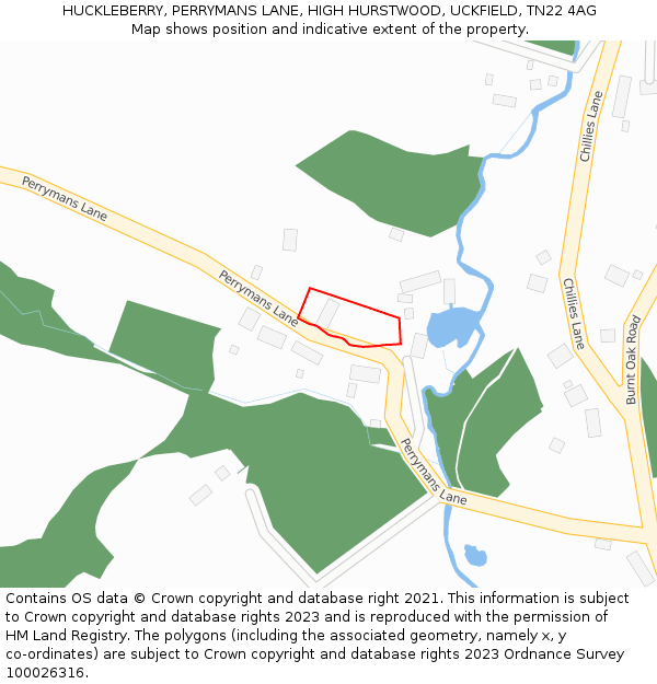 HUCKLEBERRY, PERRYMANS LANE, HIGH HURSTWOOD, UCKFIELD, TN22 4AG: Location map and indicative extent of plot