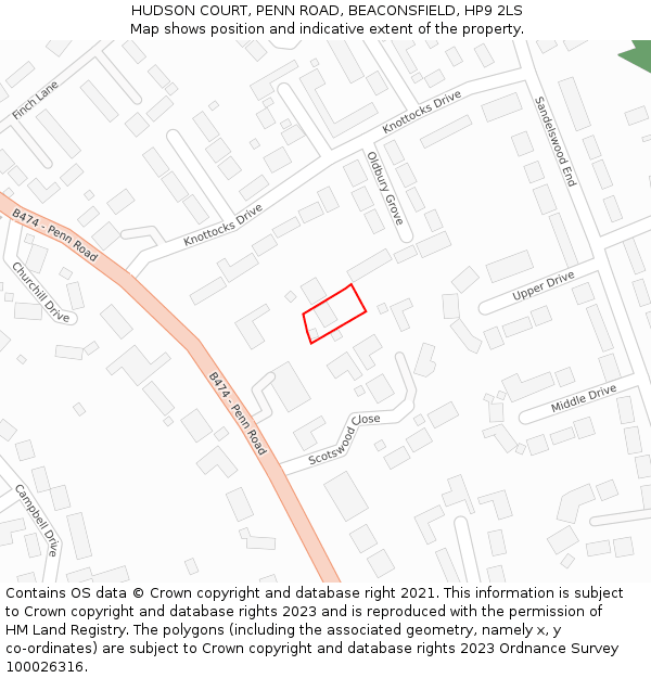 HUDSON COURT, PENN ROAD, BEACONSFIELD, HP9 2LS: Location map and indicative extent of plot