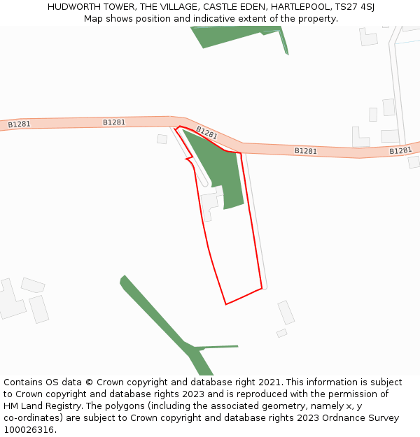 HUDWORTH TOWER, THE VILLAGE, CASTLE EDEN, HARTLEPOOL, TS27 4SJ: Location map and indicative extent of plot