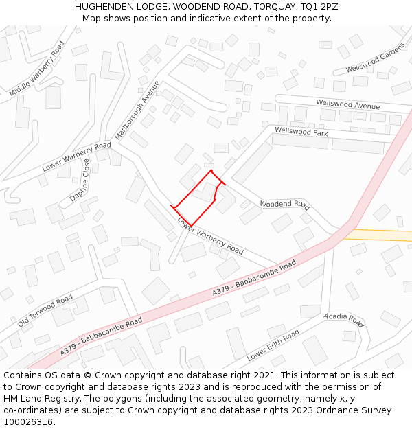 HUGHENDEN LODGE, WOODEND ROAD, TORQUAY, TQ1 2PZ: Location map and indicative extent of plot