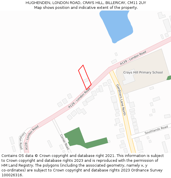 HUGHENDEN, LONDON ROAD, CRAYS HILL, BILLERICAY, CM11 2UY: Location map and indicative extent of plot