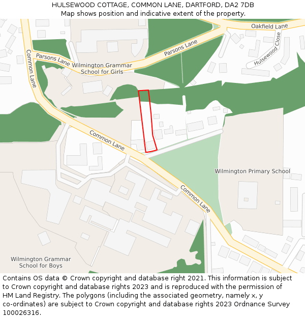HULSEWOOD COTTAGE, COMMON LANE, DARTFORD, DA2 7DB: Location map and indicative extent of plot