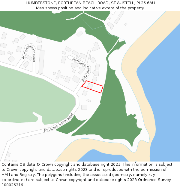 HUMBERSTONE, PORTHPEAN BEACH ROAD, ST AUSTELL, PL26 6AU: Location map and indicative extent of plot