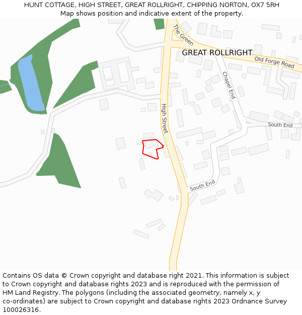 HUNT COTTAGE, HIGH STREET, GREAT ROLLRIGHT, CHIPPING NORTON, OX7 5RH: Location map and indicative extent of plot