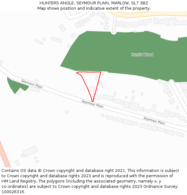 HUNTERS ANGLE, SEYMOUR PLAIN, MARLOW, SL7 3BZ: Location map and indicative extent of plot