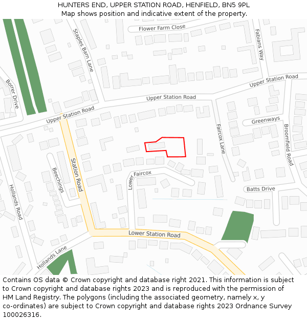 HUNTERS END, UPPER STATION ROAD, HENFIELD, BN5 9PL: Location map and indicative extent of plot