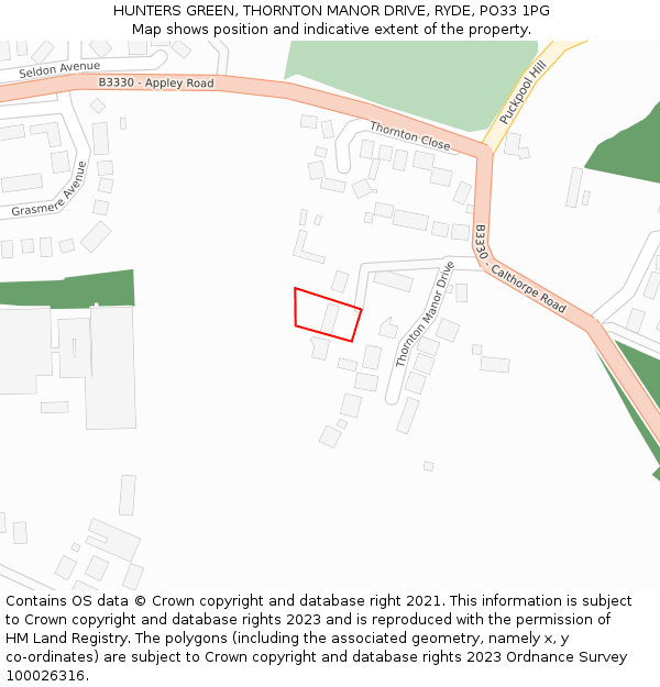 HUNTERS GREEN, THORNTON MANOR DRIVE, RYDE, PO33 1PG: Location map and indicative extent of plot