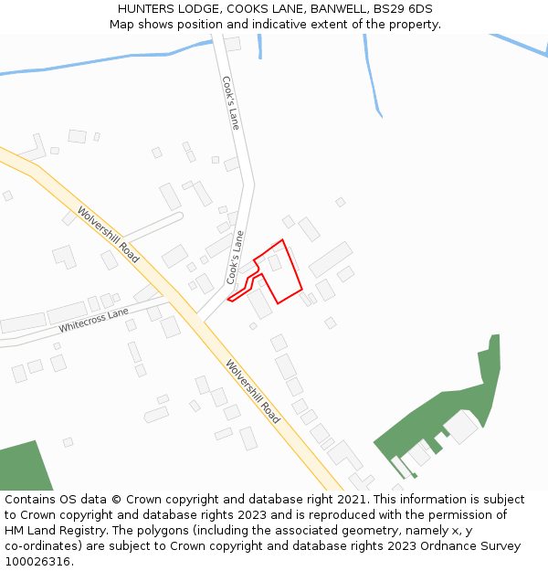 HUNTERS LODGE, COOKS LANE, BANWELL, BS29 6DS: Location map and indicative extent of plot