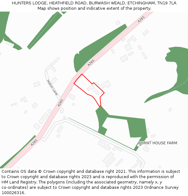 HUNTERS LODGE, HEATHFIELD ROAD, BURWASH WEALD, ETCHINGHAM, TN19 7LA: Location map and indicative extent of plot