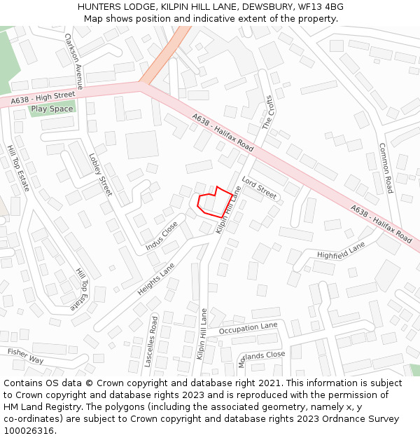 HUNTERS LODGE, KILPIN HILL LANE, DEWSBURY, WF13 4BG: Location map and indicative extent of plot