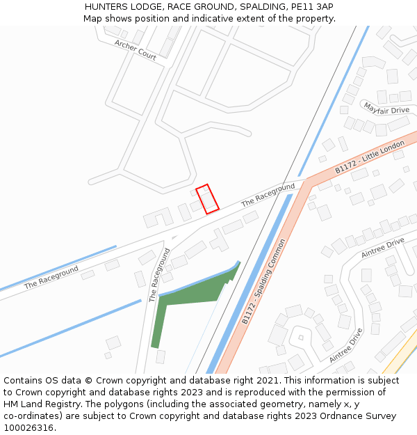 HUNTERS LODGE, RACE GROUND, SPALDING, PE11 3AP: Location map and indicative extent of plot